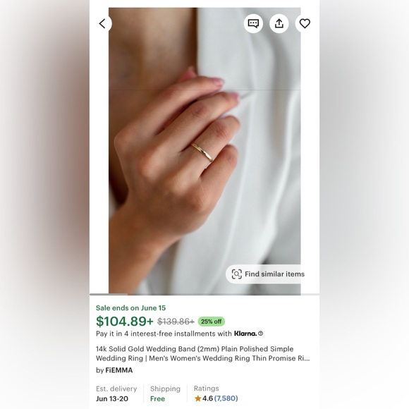 14k Gold Simple Wedding Band - Picture 3 of 3